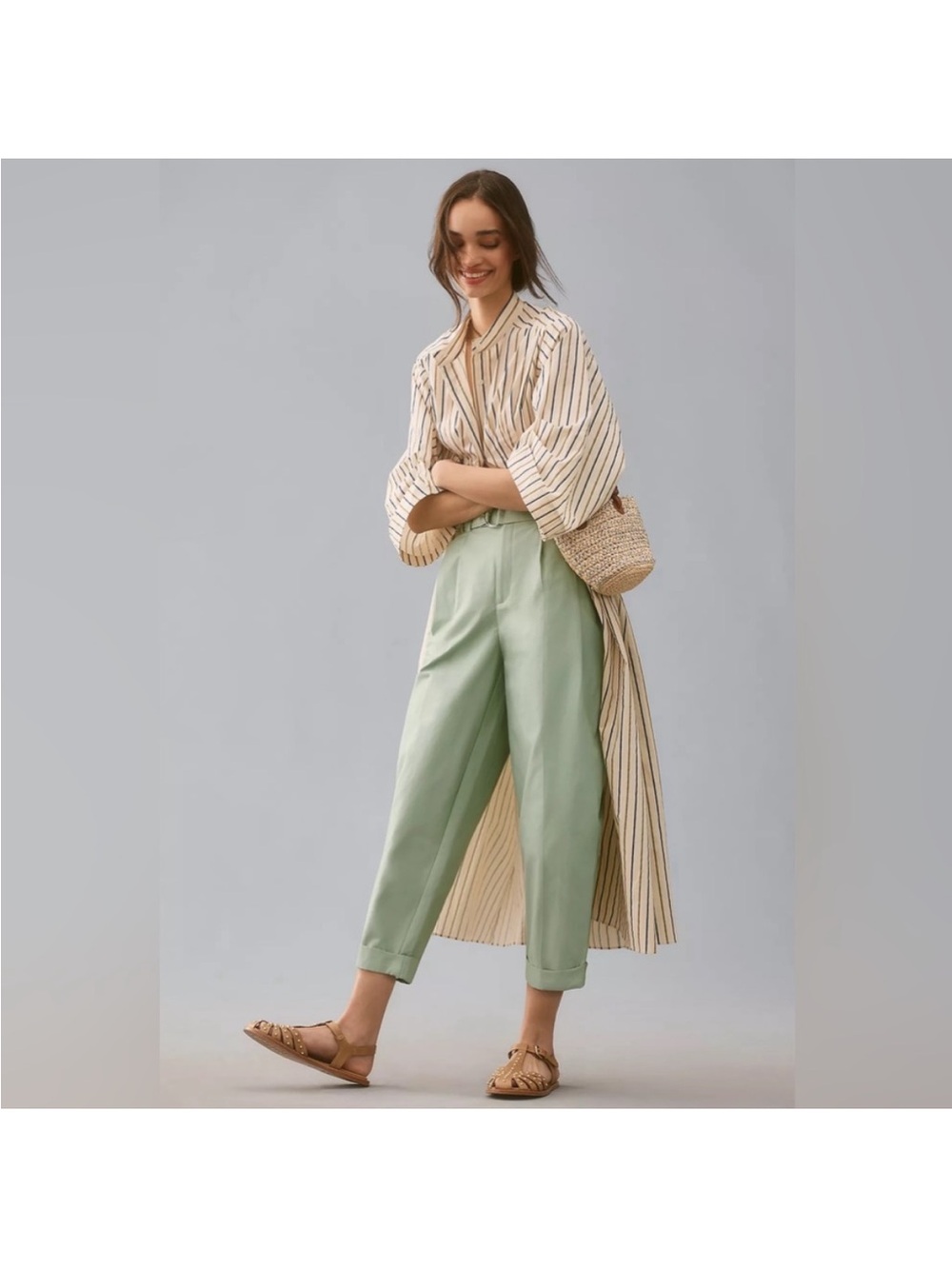 Maeve Mint Green Cropped Tapered Pants